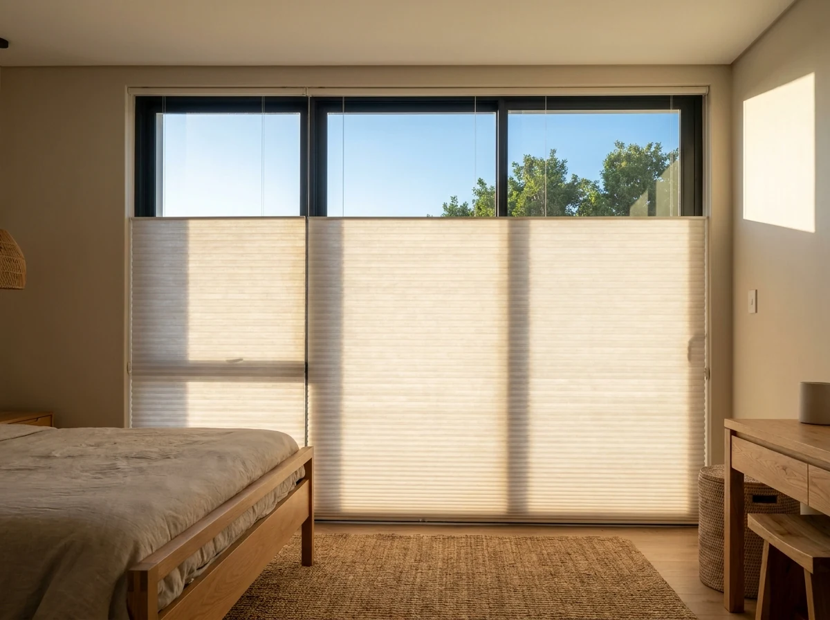 Top-down bottom-up cellular honeycomb blind fitted to a bedroom window in a Northcliff family home
